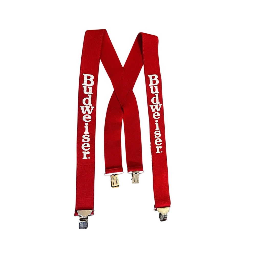 Vintage Red Budweiser Suspenders With Adjustable X-Back Clips